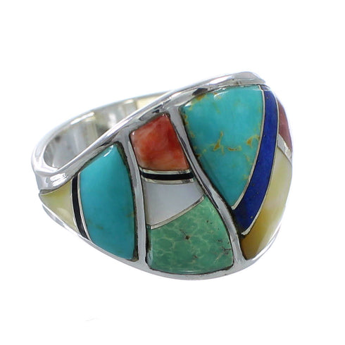 Southwestern Multicolor Silver Ring Size 6-1/2 AX53145